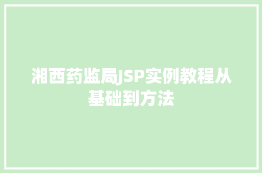 湘西药监局JSP实例教程从基础到方法